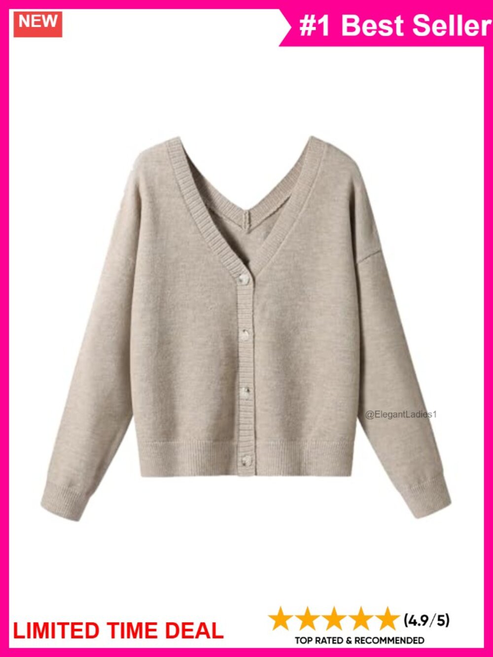 Women's Double V-Neck Long Sleeve Button Up Soft Knit Cardigan Sweater